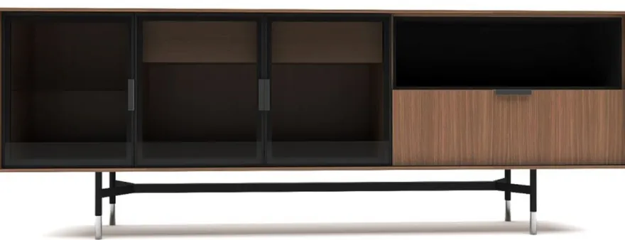 Casa Padrino Luxus Sideboard Braun / Schwarz / Silber 224 x 50 x H. 80 cm - Moderner Massivholz Wohnzimmer Schrank - Luxus Wohnzimmer Möbel