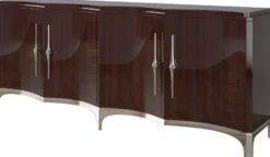 Casa Padrino Luxus Sideboard Dunkelbraun / Silber 220 x 50 x H. 90 cm - Edler Wohnzimmer Schrank mit 4 Türen - Luxus Möbel