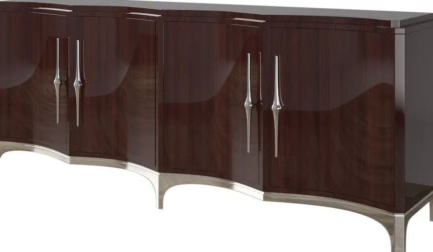 Casa Padrino Luxus Sideboard Dunkelbraun / Silber 220 x 50 x H. 90 cm - Edler Wohnzimmer Schrank mit 4 Türen - Luxus Möbel