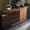 Casa Padrino Luxus Sideboard Hellbraun / Dunkelbraun / Grau / Gold 249 x 52,5 x H. 76 cm - Massivholz Schrank mit 3 Türen und 3 Schubladen - Luxus Möbel - Hotel Möbel - Luxus Einrichtung
