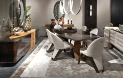 Casa Padrino Luxus Sideboard Hellbraun / Dunkelbraun / Grau / Gold 249 x 52,5 x H. 76 cm - Massivholz Schrank mit 3 Türen und 3 Schubladen - Luxus Möbel - Hotel Möbel - Luxus Einrichtung