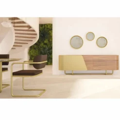 Casa Padrino Luxus Sideboard mit 4 Türen Gelb / Braun / Messing 235 cm - Hotel Möbel