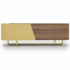 Casa Padrino Luxus Sideboard mit 4 Türen Gelb / Braun / Messing 235 cm - Hotel Möbel