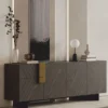 Casa Padrino Luxus Sideboard Grau / Schwarz / Messing 220 cm - Hotel & Esszimmer Möbel