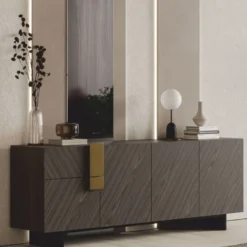 Casa Padrino Luxus Sideboard Grau / Schwarz / Messing 220 cm - Hotel & Esszimmer Möbel