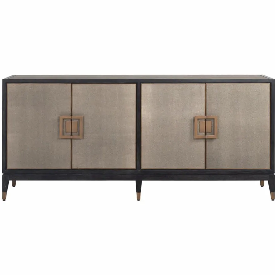 Casa Padrino Luxus Sideboard Schwarz / Grau / Messing 193 cm - Luxus Möbel