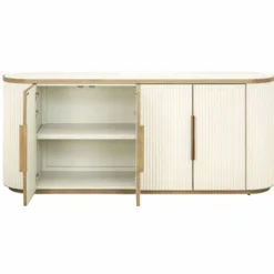 Casa Padrino Luxus Sideboard mit 4 Türen und Keramikplatte Weiß / Messing 192 cm