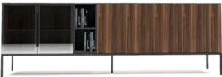 Casa Padrino Luxus Sideboard Braun / Schwarz / Weiß 235 x 50 x H. 83 cm - Moderner Massivholz Wohnzimmer Schrank - Luxus Wohnzimmer Möbel