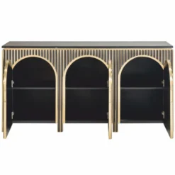 Casa Padrino Luxus Sideboard mit 3 Türen und Marmorplatte Schwarz / Gold 160 cm
