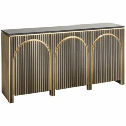 Casa Padrino Luxus Sideboard mit 3 Türen und Marmorplatte Schwarz / Gold 160 cm