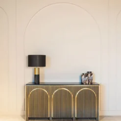 Casa Padrino Luxus Sideboard mit 3 Türen und Marmorplatte Schwarz / Gold 160 cm