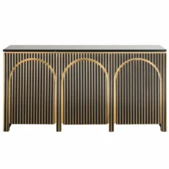 Casa Padrino Luxus Sideboard mit 3 Türen und Marmorplatte Schwarz / Gold 160 cm