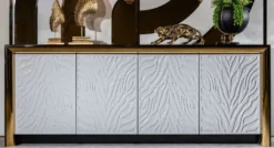 Casa Padrino Luxus Sideboard Schwarz / Weißgrau / Gold 220 x 52 x H. 87,5 cm - Edler Massivholz Schrank mit 4 Türen - Luxus Möbel - Luxus Einrichtung