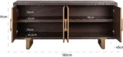 Casa Padrino Luxus Sideboard Braun / Messing 180 x 45 x H. 86 cm - Massivholz Schrank mit 4 Türen - Wohnzimmer Möbel - Wohnzimmer Einrichtung - Luxus Möbel - Luxus Einrichtung