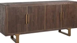 Casa Padrino Luxus Sideboard Braun / Messing 180 x 45 x H. 86 cm - Massivholz Schrank mit 4 Türen - Wohnzimmer Möbel - Wohnzimmer Einrichtung - Luxus Möbel - Luxus Einrichtung