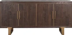 Casa Padrino Luxus Sideboard Braun / Messing 180 x 45 x H. 86 cm - Massivholz Schrank mit 4 Türen - Wohnzimmer Möbel - Wohnzimmer Einrichtung - Luxus Möbel - Luxus Einrichtung