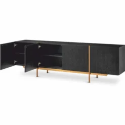 Casa Padrino Luxus Sideboard Schwarzgrau / Messing 225,5 cm - Luxus Möbel