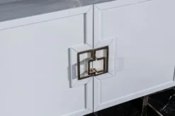 Casa Padrino Luxus Sideboard Weiß / Gold 210 x 50 x H. 85 cm - Edler Massivholz Schrank mit 4 Türen - Luxus Möbel - Luxus Einrichtung
