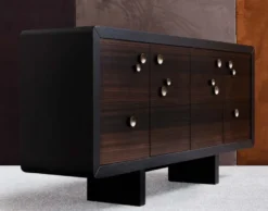 Casa Padrino Luxus Sideboard Schwarz / Dunkelbraun 191 x 46 x H. 91 cm - Massivholz Schrank mit 4 Türen - Wohnzimmer Möbel - Hotel Möbel - Luxus Kollektion