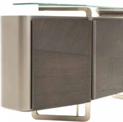 Casa Padrino Luxus Sideboard Grau / Silber 250 x 50 x H. 86 cm - Massivholz Schrank mit 4 Türen und Glasplatte - Luxus Möbel - Hotel Möbel - Luxus Einrichtung