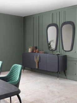Casa Padrino Luxus Sideboard Schwarz / Antik Messing 220 x 55 x H. 98 cm - Massivholz Schrank mit 4 Türen - Esszimmer Möbel - Wohnzimmer Möbel - Hotel Möbel - Luxus Möbel