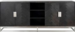 Casa Padrino Luxus Sideboard Schwarz / Silber 225 x 45 x H. 90 cm - Massivholz Schrank mit 4 Türen - Wohnzimmer Möbel - Hotel Möbel - Luxus Kollektion