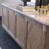 Casa Padrino Luxus Sideboard Braun / Beige / Messing 244 x 56 x H. 85 cm - Ovaler Massivholz Schrank mit 4 Türen und Marmorplatte - Esszimmer Möbel - Hotel Möbel - Luxus Möbel