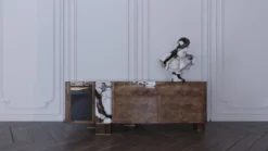 Casa Padrino Luxus Sideboard Braun / Weiß / Schwarz / Messing 230 cm