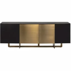 Casa Padrino Luxus Sideboard mit 4 Türen Schwarz / Messing 220 cm - Luxus Möbel - Luxus Interior