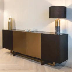 Casa Padrino Luxus Sideboard mit 4 Türen Schwarz / Messing 220 cm - Luxus Möbel - Luxus Interior