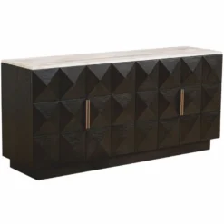 Casa Padrino Luxus Sideboard mit 4 Türen und Travertinplatte Dunkelbraun / Beige 170 cm
