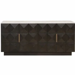 Casa Padrino Luxus Sideboard mit 4 Türen und Travertinplatte Dunkelbraun / Beige 170 cm