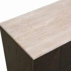 Casa Padrino Luxus Sideboard mit 4 Türen und Travertinplatte Dunkelbraun / Beige 170 cm