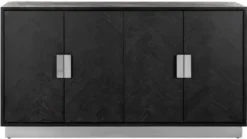 Casa Padrino Luxus Sideboard Schwarz / Silber 160 x 45 x H. 86 cm - Massivholz Schrank mit 4 Türen - Wohnzimmer Möbel - Hotel Möbel - Luxus Kollektion
