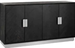 Casa Padrino Luxus Sideboard Schwarz / Silber 160 x 45 x H. 86 cm - Massivholz Schrank mit 4 Türen - Wohnzimmer Möbel - Hotel Möbel - Luxus Kollektion