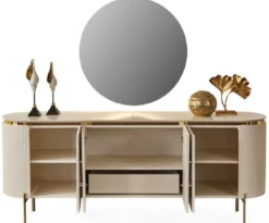Casa Padrino Luxus Sideboard Weiß / Gold 210 x 52 x H. 78 cm - Edler Massivholz Schrank mit 4 Türen - Luxus Möbel