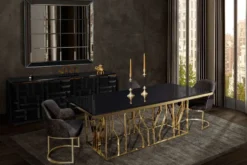 Casa Padrino Luxus Sideboard Matt Schwarz / Gold 220 x 45 x H. 75 cm - Edler Massivholz Schrank mit 4 Türen - Luxus Möbel - Luxus Qualität