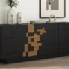 Casa Padrino Luxus Sideboard Schwarz / Braun 220 x 50,8 x H. 85 cm - Massivholz Schrank mit 4 Türen - Massivholz Möbel - Luxus Möbel - Luxus Einrichtung