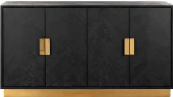 Casa Padrino Luxus Sideboard Schwarz / Gold 160 x 45 x H. 86 cm - Massivholz Schrank mit 4 Türen - Wohnzimmer Möbel - Hotel Möbel - Luxus Kollektion