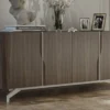 Casa Padrino Luxus Sideboard Braun / Weiß 220 x 50,8 x H. 87 cm - Massivholz Schrank mit 4 Türen - Massivholz Möbel - Luxus Möbel - Luxus Einrichtung