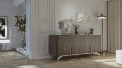Casa Padrino Luxus Sideboard Braun / Weiß 220 x 50,8 x H. 87 cm - Massivholz Schrank mit 4 Türen - Massivholz Möbel - Luxus Möbel - Luxus Einrichtung