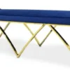 Casa Padrino Luxus Sitzbank Blau / Gold 152 x 65 x H. 50 cm - Gepolsterte Samt Bank mit Edelstahl Beinen - Luxus Qualität