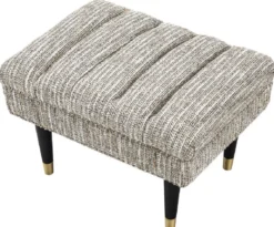 Casa Padrino Luxus Sitzbank Beige / Schwarz / Messingfarben 68 x 50 x H. 45 cm - Gepolsterte Massivholz Bank - Wohnzimmer Möbel - Hotel Möbel - Luxus Kollektion