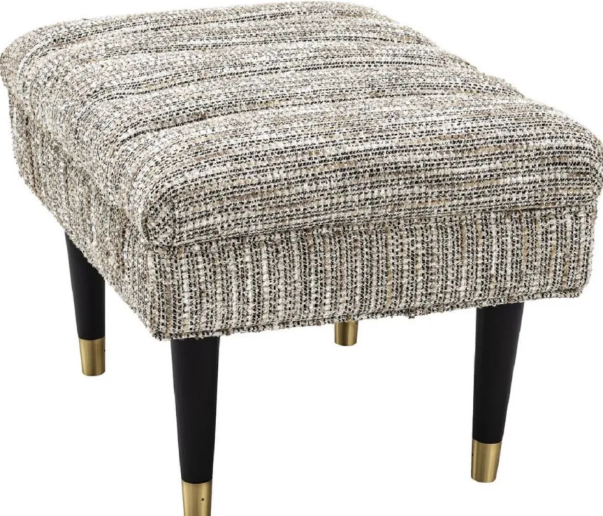 Casa Padrino Luxus Sitzbank Beige / Schwarz / Messingfarben 68 x 50 x H. 45 cm - Gepolsterte Massivholz Bank - Wohnzimmer Möbel - Hotel Möbel - Luxus Kollektion