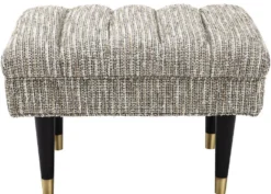 Casa Padrino Luxus Sitzbank Beige / Schwarz / Messingfarben 68 x 50 x H. 45 cm - Gepolsterte Massivholz Bank - Wohnzimmer Möbel - Hotel Möbel - Luxus Kollektion