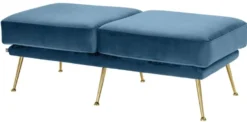 Casa Padrino Luxus Sitzbank Blau / Messingfarben 125 x 58 x H. 45 cm - Designermöbel