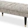 Casa Padrino Luxus Sitzbank Beige / Schwarz / Messingfarben 134 x 50 x H. 45 cm - Gepolsterte Massivholz Bank - Wohnzimmer Möbel - Hotel Möbel - Luxus Kollektion