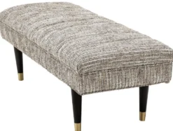 Casa Padrino Luxus Sitzbank Beige / Schwarz / Messingfarben 134 x 50 x H. 45 cm - Gepolsterte Massivholz Bank - Wohnzimmer Möbel - Hotel Möbel - Luxus Kollektion
