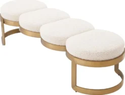 Casa Padrino Luxus Sitzbank Creme / Messing 160 x 50 x H. 40 cm - Gepolsterte Edelstahl Bank - Wohnzimmer Möbel - Hotel Möbel - Luxus Qualität