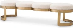 Casa Padrino Luxus Sitzbank Creme / Messing 160 x 50 x H. 40 cm - Gepolsterte Edelstahl Bank - Wohnzimmer Möbel - Hotel Möbel - Luxus Qualität